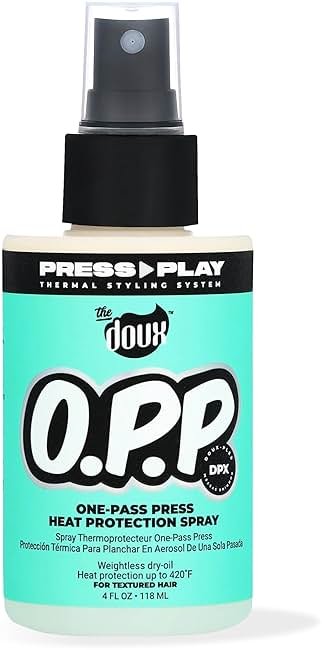 The Doux O.P.P. ONE‑PASS PRESS Heat Protection Spray for Hair – Thermal Protector with Jojoba Oil, Aloe & Pineapple – Anti‑Frizz Straightening Spray for Curly Hair & Silk Press Styles, 4 oz - Product Image