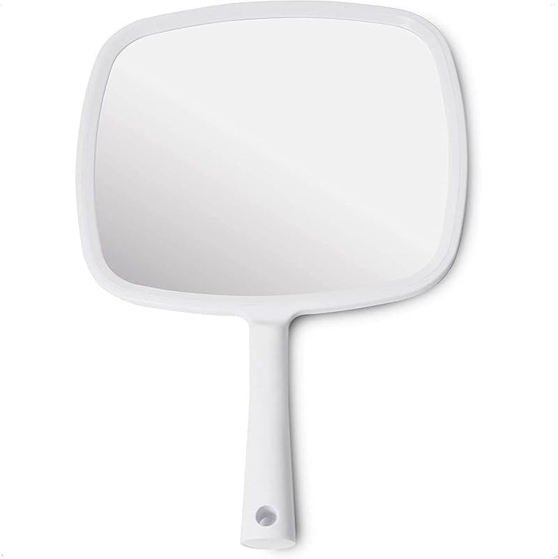 MIRRORVANA Hand Mirror with Ergonomic Handle - Hand Held Mirror for Make-up, Home Haircuts, Dental and Barber Use, 8” x 11” (White) - Product Image