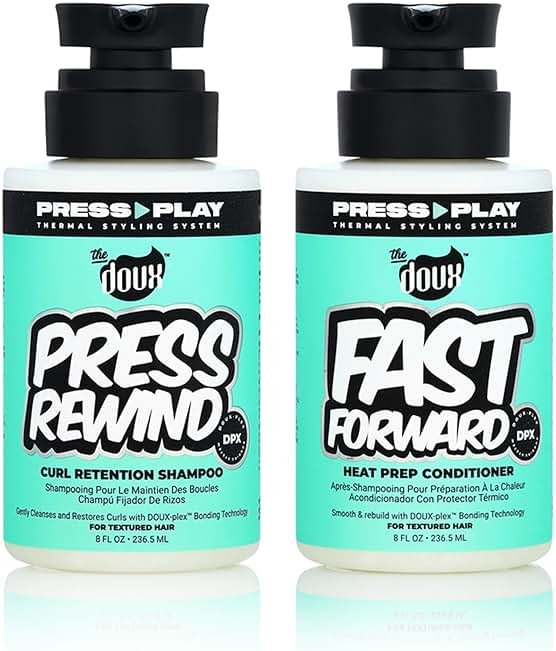 The Doux PRESS REWIND and FAST FORWARD Bundle - Shampoo and Conditioner Set for Curly Hair - With Aloe Stem Cell, Cactus, and Pataua Oil - Product Image