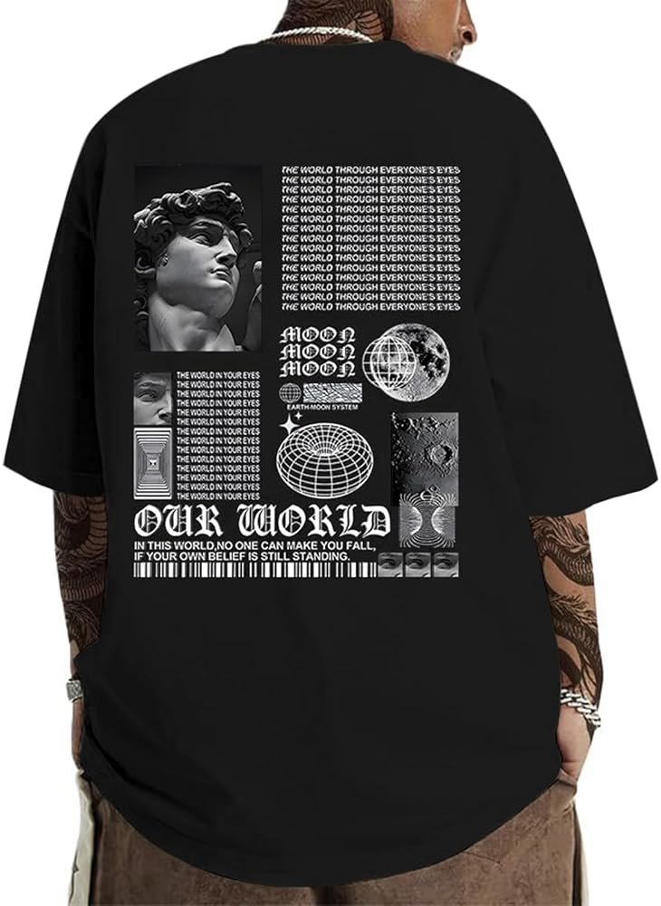 Kelxjia Men Oversized Graphic Tees Vintage Shirts Baggy Y2k Cotton T Shirts Harajuku Streetwear Summer Casual 90s Top Tshirt - Product Image