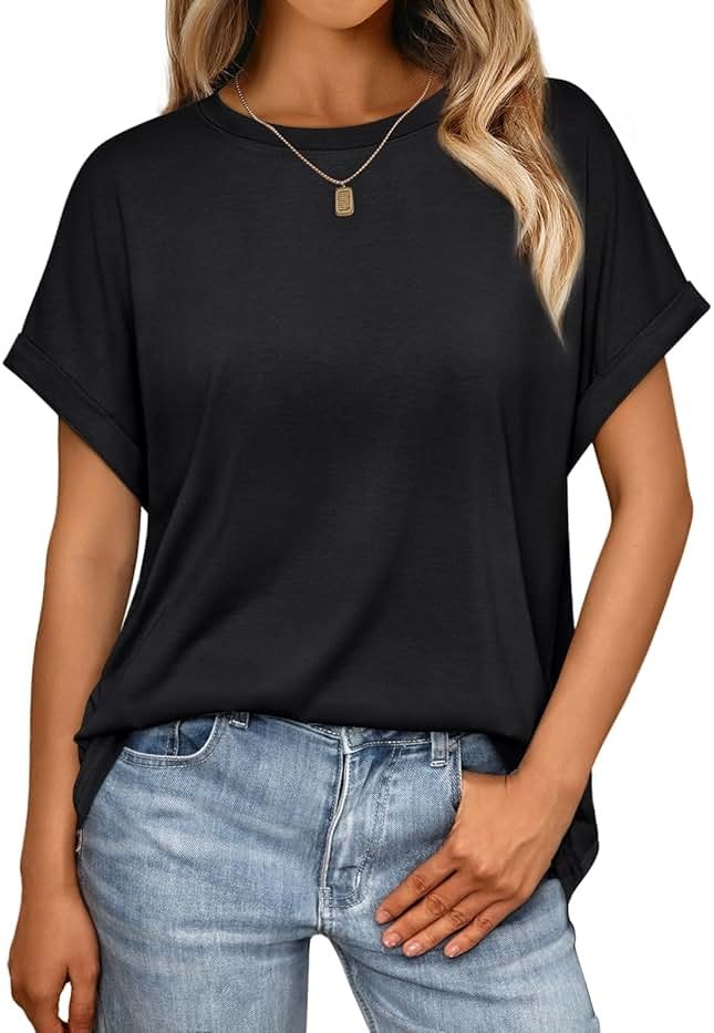 AUTOMET Women's Oversized Short Sleeve T Shirts Casual Summer Everyday Tops - Product Image