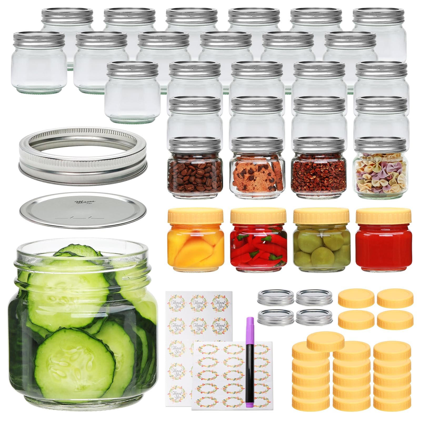 Salzesfalls 30 Pack 8oz Mason Jars with Lids,Half Pint Canning Jars,Small Glass Canning Jars,Samll Mason Jars for Jam, Honey,Candy,Spice - Product Image