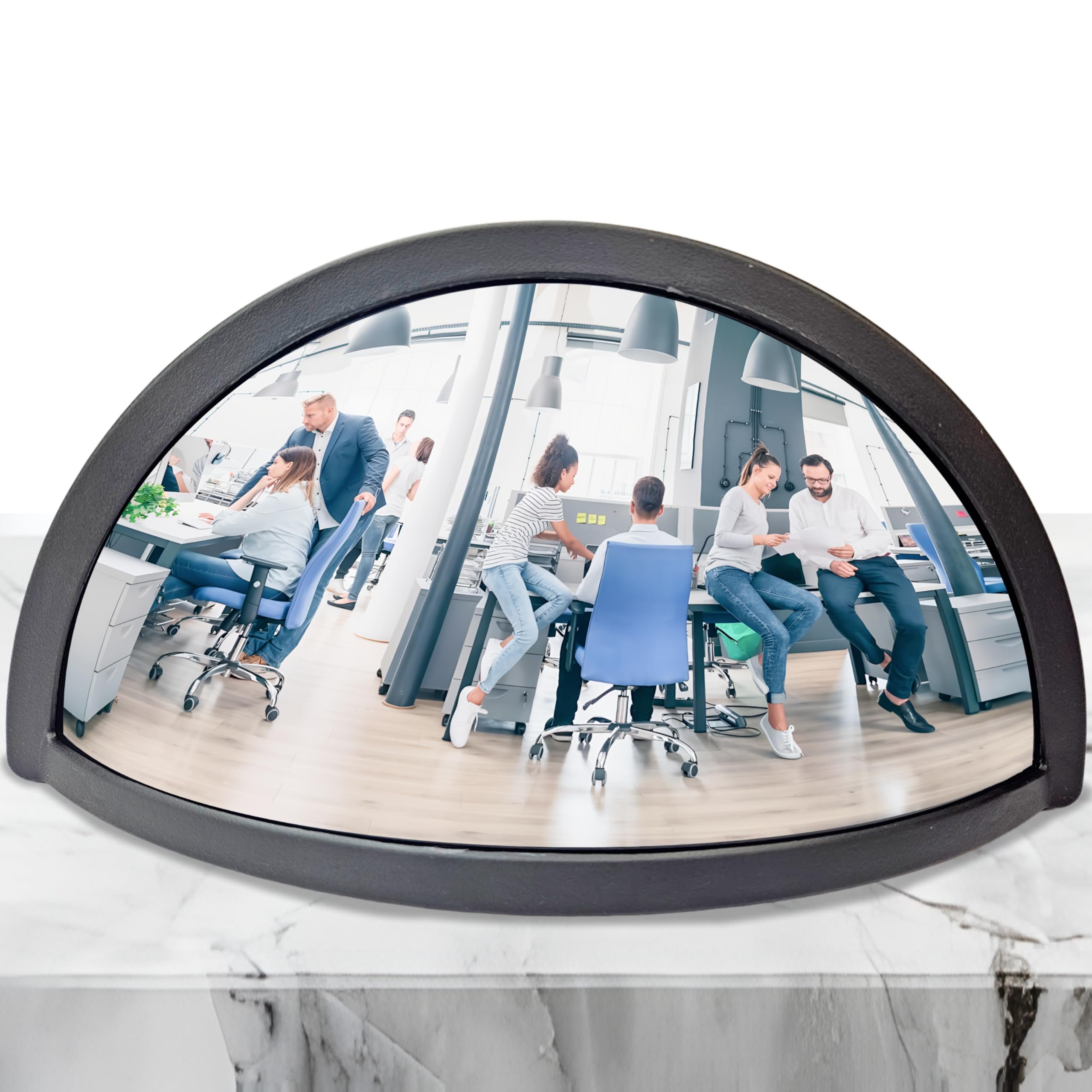 Skywin Half Concave Mirror Cubicle Decorations 8.7×2×4.4 in, Multipurpose Cubicle Mirror, Desk Mirror to See Behind You, Aesthetic Office Table Accessories, Unique Home Decor (Black) - Product Image