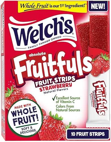 Welch's Absolute Fruitfuls Fruit Strips, Tasty Dried Fruit Snacks for School Lunches, Strawberry, 0.5oz (Pack of 10) - Product Image