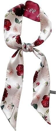 Juroicessry Red Flower Fashion Bag Handbag Handle Ribbon Scarf Polka Dot Printing Neckerchief Scarf Women's Fashion Scarves Clothing, Shoes and Jewelry - Product Image