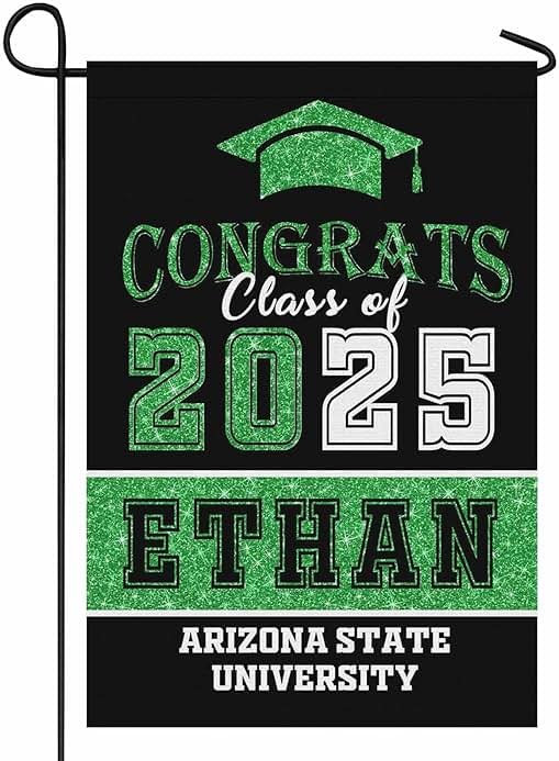Personalized Graduation Garden Flag Custom Congrats Class of 2026 Banner for Graduates Party Decorations Outdoor Yard Sign Flags Decor, Black and Green - Product Image