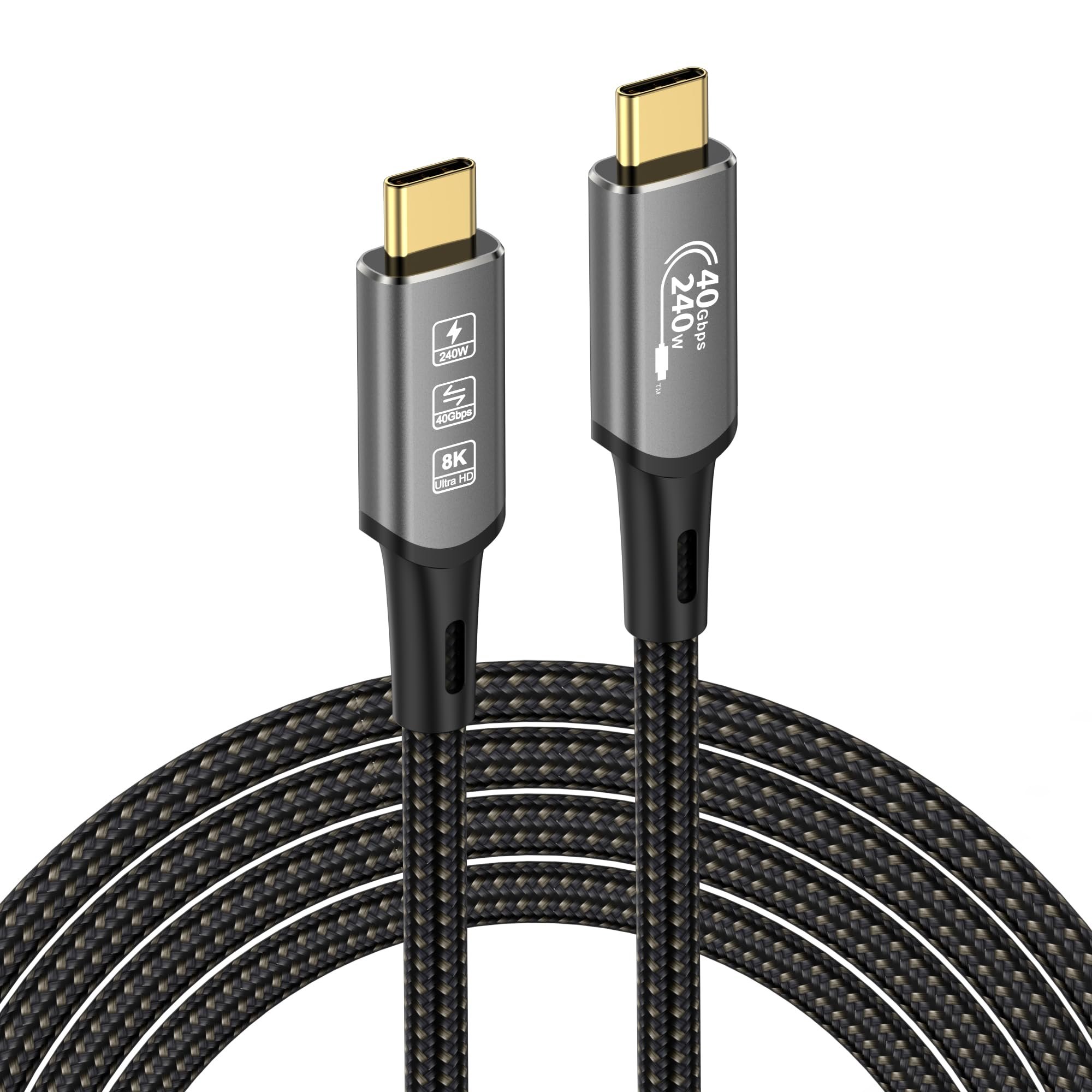 USB4 Cable with Thunderbolt 4, 240W Charging, 40Gbps Data, 8K@60Hz 4K120Hz HDR, PD3.1, USB C to USB C, for MacBook M1-M3, Mac Studio, Laptops, Monitor - Product Image
