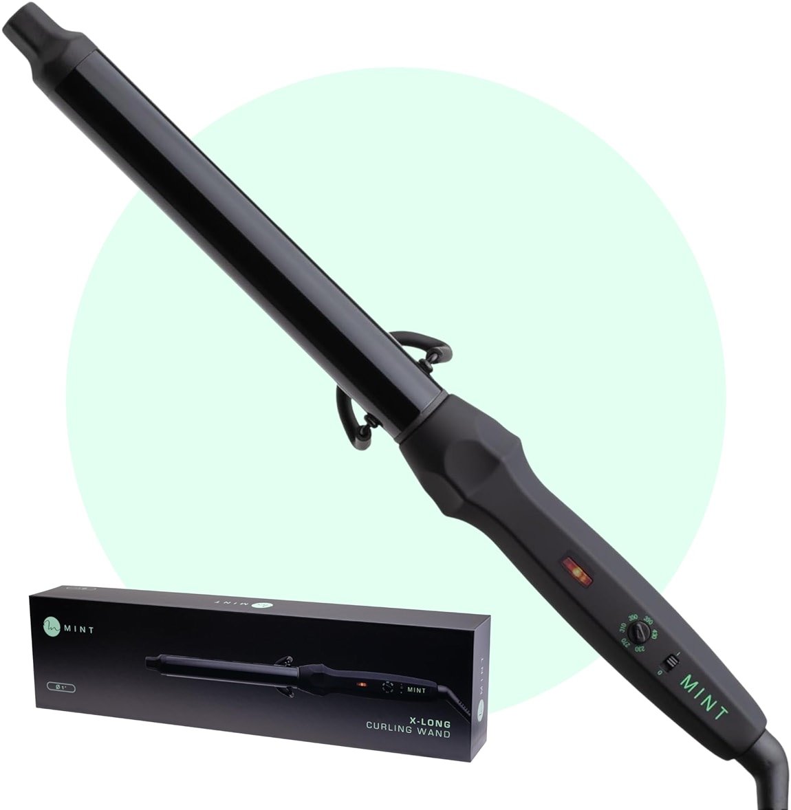 MINT Professional Clamp-Free Curling Wand 1 Inch for Long Hair | Extra Long Curl Wand w 4-Heater Ionic Ceramic Tourmaline Barrel | Best Curling Wands | Adjustable 230-430°F | Worldwide Dual Voltage - Product Image