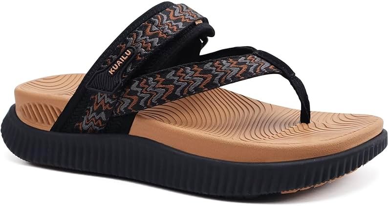 KuaiLu Womens Orthopedic Flip Flops With Arch Support Adjustable Thick Athletic Cushion Recovery Walking Sandals For Woman Ladies Fashion Comfortable Flip-Flop Slides, Water Resistant & Lightweight - Product Image