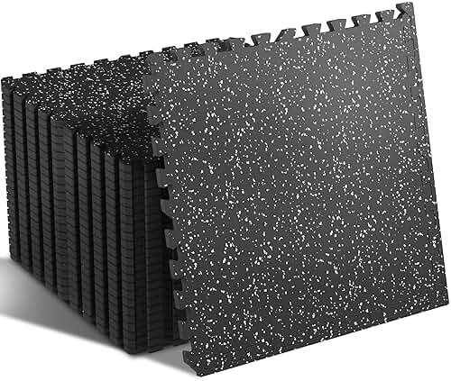 SUPERJARE 0.4'' Thick 24 Pcs 96 Sq Ft Rubber Top Exercise Equipment Mats, High Density EVA Foam Mats with Rubber Top, Interlocking Gym Flooring for Home Gym, Protective Workout Mat, Black/Grey - Product Image
