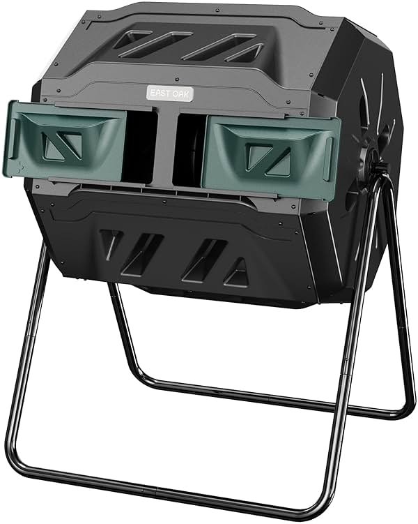 East Oak Compost Tumbler Outdoor, 43-Gal Dual Chamber Compost Bin with 2 Sliding Door and Aeration System, Tumbling Rotating Composter Bin for Kitchen, Garden, Yard - Product Image