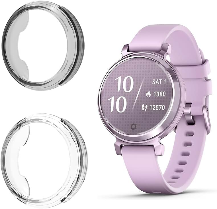 Compatible with Garmin Lily 2 Case, Lamshaw Soft TPU Protective Case Compatible with Garmin Lily 2 Smartwatch (Case-Black+Clear) - Product Image