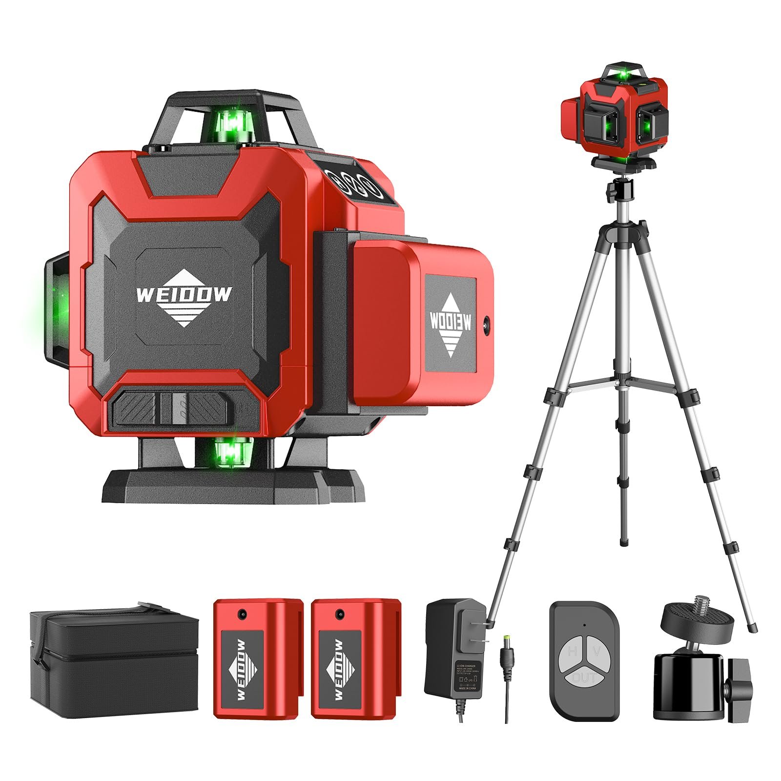 WEIDDW Laser Level with Tripod, Self Leveling Laser Level 4x360°, Green Line Laser 4D Laser Leveler Tool with 2Pcs Lithium Batteries for Picture Hanging, Tile, Home Renovation(SizeX) - Product Image