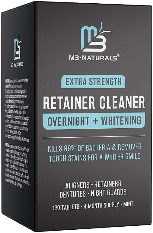 Overnight + Whitening Retainer Cleaner, Remove Stains, Discoloration, and Plaque | 4 Month Supply | Denture Cleanser with Whitening Boost,120 Tablets by M3 - Product Image