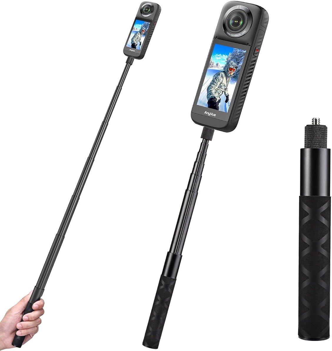TOZO Invisible Selfie Stick 70/16 CM Straight Pull Type, Convenient and Free-Retractable Camera Selfie Stick, Hidden Design, Lightweight Panoramic Sports Camera Accessories Black - Product Image