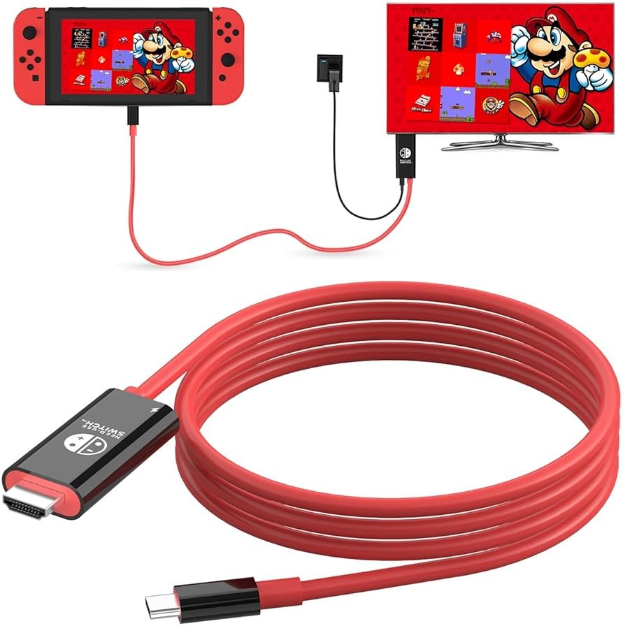 Boreguse USB C to HDMI Adapter Cable for Nintendo Switch Dock,6FT/1.8M Switch Docking Station for TV with 4K Switch Dock HDMI Cable, 100W Switch Charging Dock- Black with Red, Not for Switch 2 - Product Image