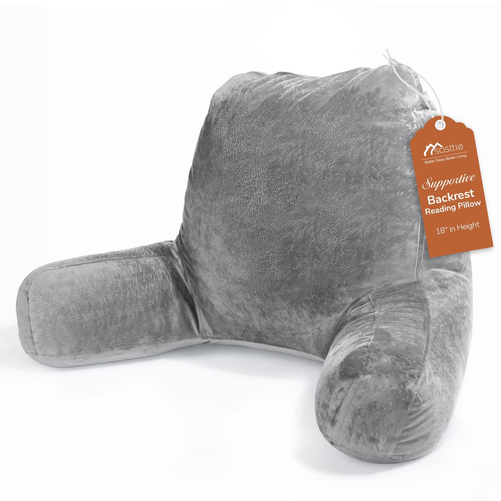 Sasttie Reading Pillows for Sitting in Bed Adult, Back Pillow Bed Sitting Up, Back-Rest Support Cushion for Sit Up on Couch, Sofa, and Floor, Dorm Essentials, Oeko-Tex Certified, Dark Grey - Product Image