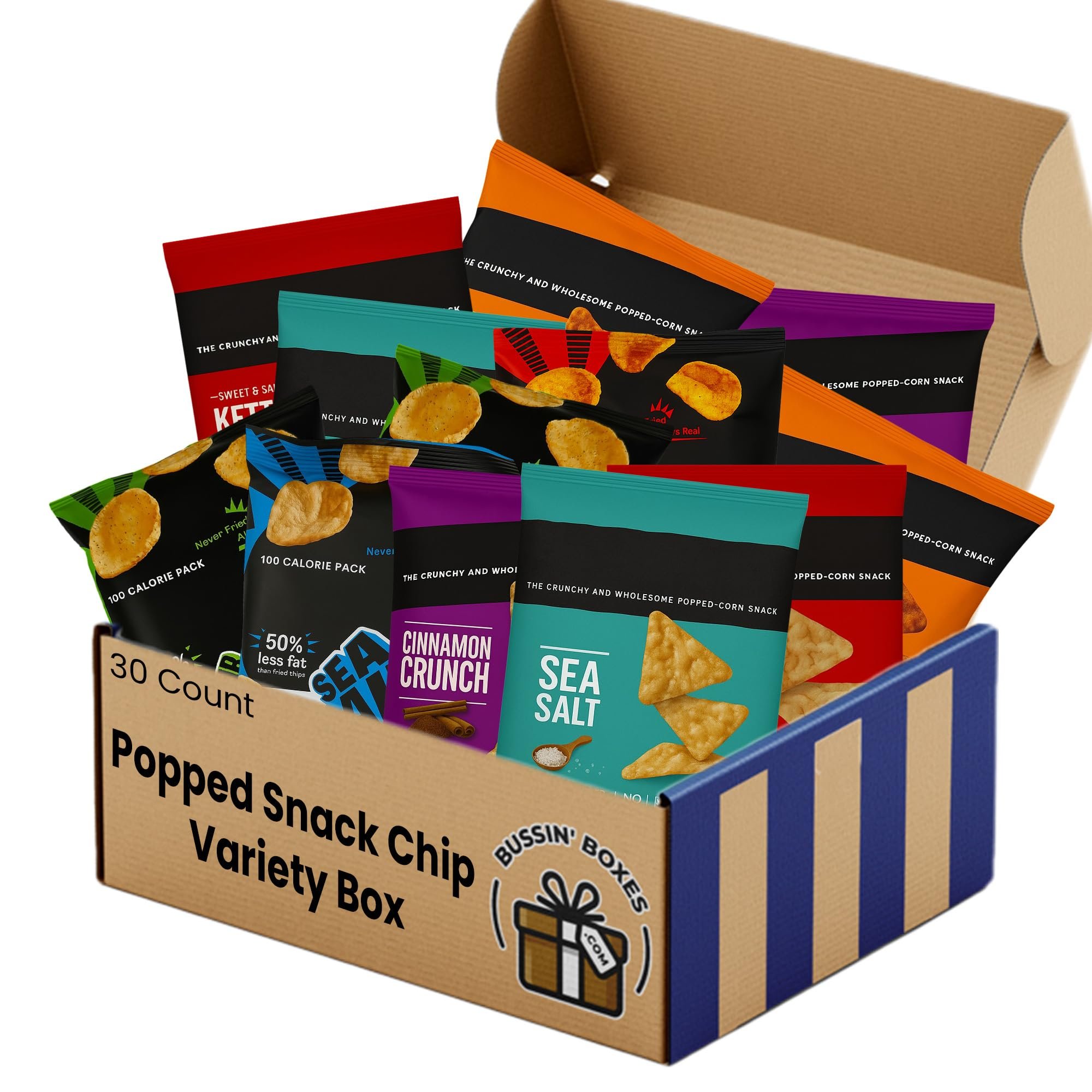 Popped Snack Variety Pack – 30 Count Snack Box with Air-Popped and Crunchy Chip Alternatives – Individually Wrapped Bags Assembled by Bussin Boxes - Product Image