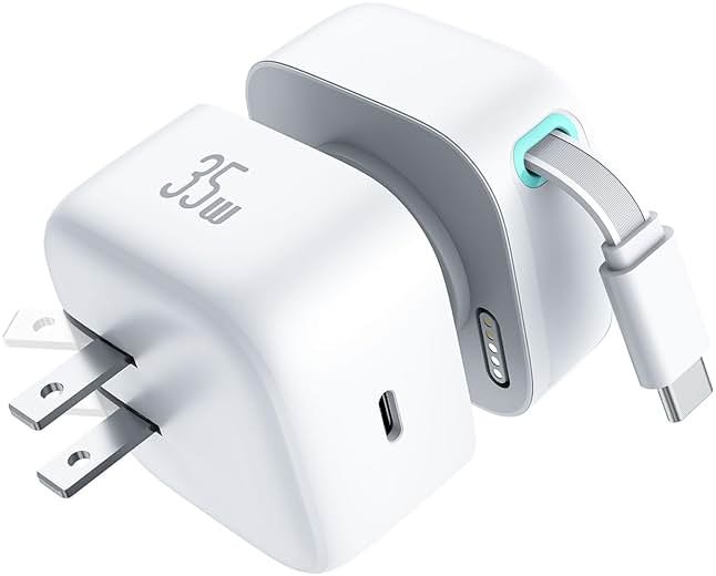 Retractable Wall Charger, 35W PD Fast Charger Block with Type C Retractable Cable (31.5 inch) and Type C Ports, Portable Charger Adapter for iPhone 17/16/15 Pro Max/Galaxy/Pixel & More - Product Image