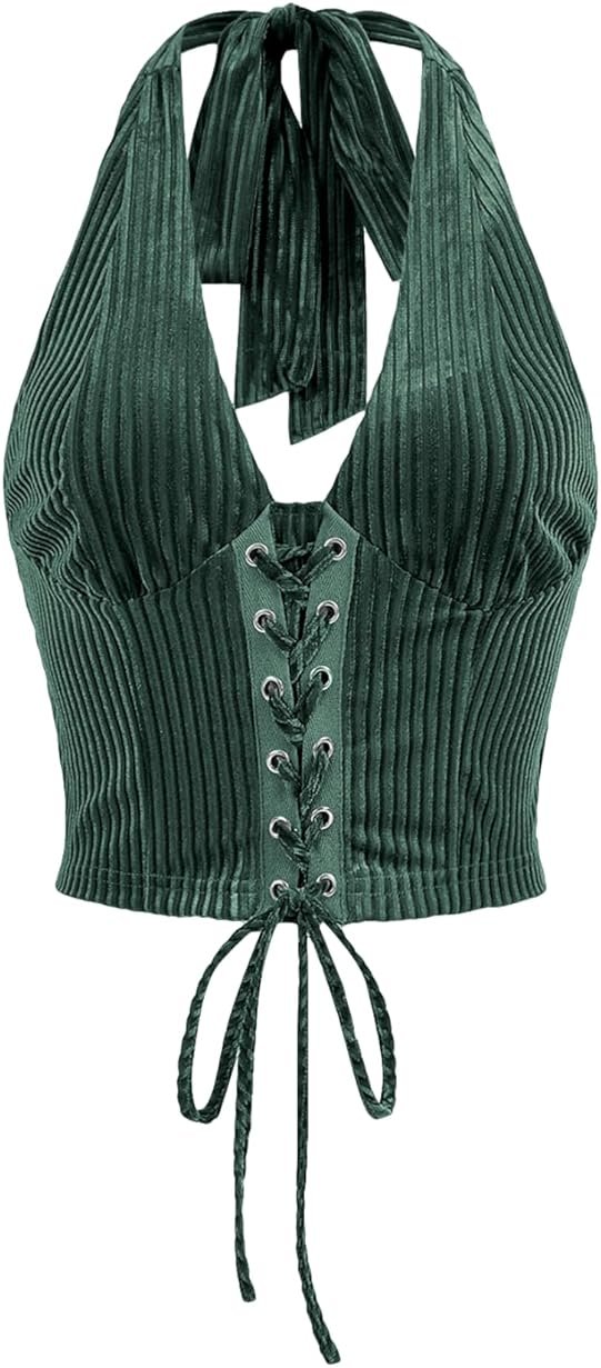 Verdusa Women's Going Out Halter Corset Top Sleeveless Lace Up Open Back Crop Tops - Product Image