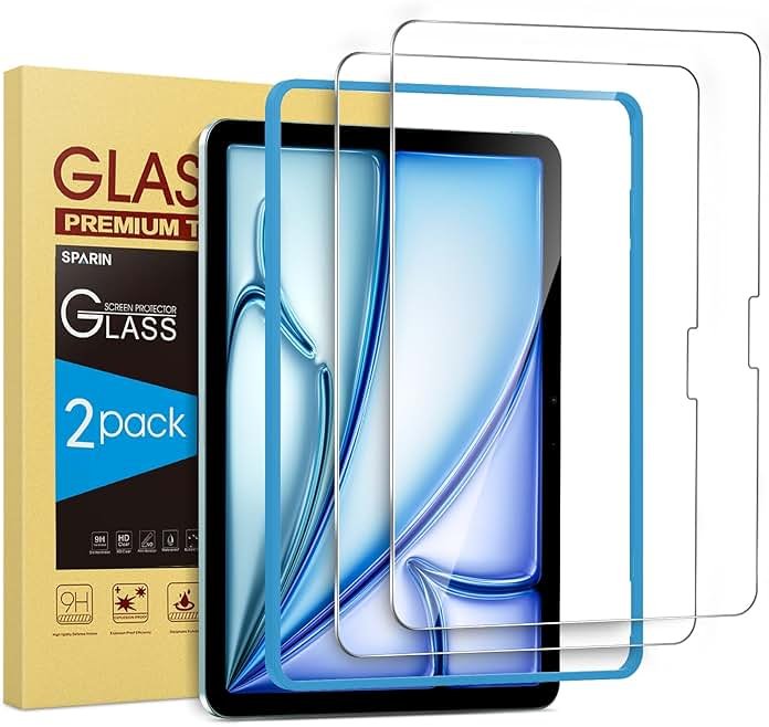 SPARIN 2 Pack Screen Protector for iPad Air 11 inch M4/M3/M2 (2026/2025/2024), (iPad Air 8th/7th/6th Generation), Tempered Glass, Apple Pencil Pro & Case Compatible, Anti-Scratches, High Definition - Product Image