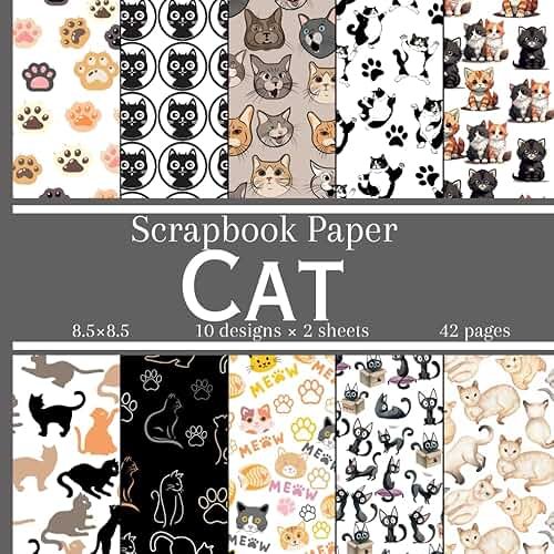 Cat Scrapbook Paper: 20 Cute Pet Themed Double Sided Patterned Sheets, Decorative Craft Paper Pad Supplies for DIY Projects - Product Image