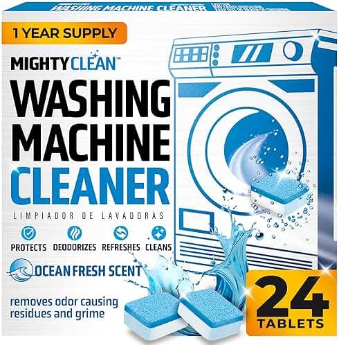 MIGHTY CLEAN Washing Machine Cleaner Tablets 24 Pack - 1 Year Supply, Septic Safe Washing Machine Cleaning Tablets, Washer Cleaner Tablet, Works with All Washers Including HE - Product Image