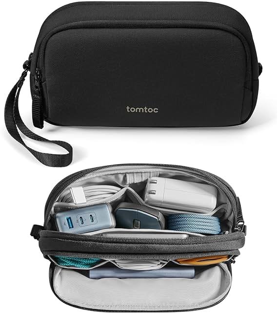 tomtoc Electronic Organizer Travel Case, Water Resistant Dual Compartment Tech Pouch Cable Organization Storage Bag for Charger, Cord, Phone, Hard Drive, Power Bank, Accessories Travel Essentials - Product Image