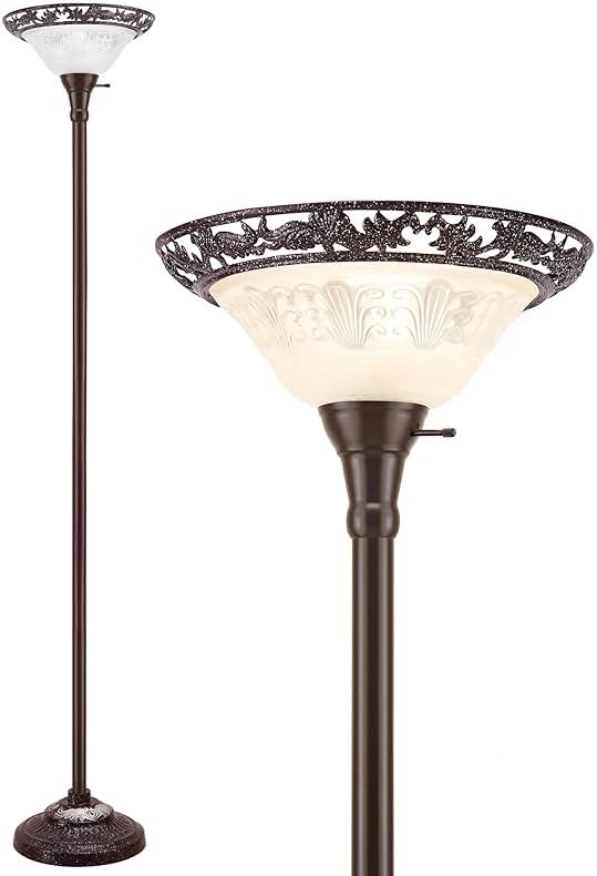 Luvkczc Torchiere Floor Lamp for Living Room - 70" Victorian Floor Lamp with with Etched Glass Shade, Vintage Standing Corner Tall Reading Light for Bedroom Office - Product Image