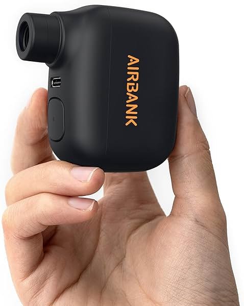AIRBANK Mini Bike Pump POCKET SE, 100 PSI Electric Bicycle Air Pump for Road Bikes, Portable Bicycle Pump, Bicycle Tire Inflator for Schrader and Presta Valve with Rechargeable Battery - Product Image