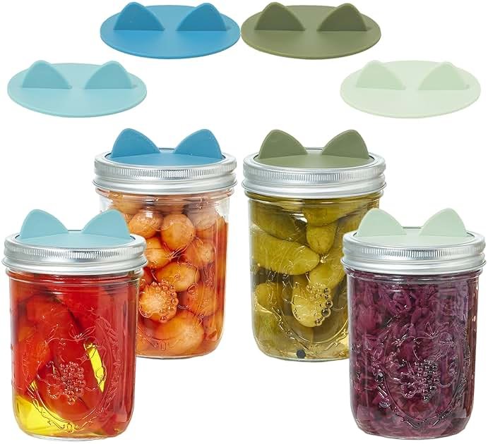 Wingcases Fermentation Lids Silicone Waterless Airlock, Suitable for Wide Mouth Mason Jars - For Making Pickled and Fermented Probiotic Foods, 4 Pack, Morandi Colors - Product Image