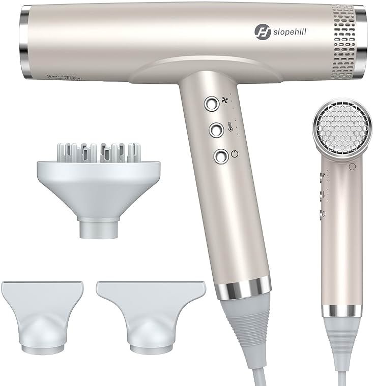 slopehill Professional Hair Dryer with Diffuser, Ionic Hair Dryer,Lightweight Compact Powerful & Fast Salon Blow Dryer with High Speed Brushless Motor, Travel Hairdryer, Women & Men (Ceramic, Stone) - Product Image