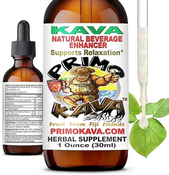 PRIMO KAVA Kava Drops | Water Soluble Kava Extract | Concentrated Tincture Beverage Enhancer | Authentic Kava Kava from Fiji | 40mg Kavalactones | Certified 3rd Party Testing | 1oz - Product Image