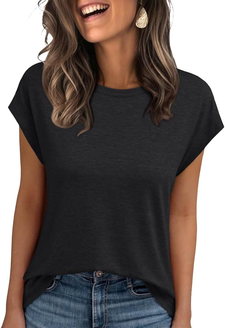 AUTOMET Womens Cap Sleeve Shirts Summer Soft Business Casual Tops for Work Tees - Product Image