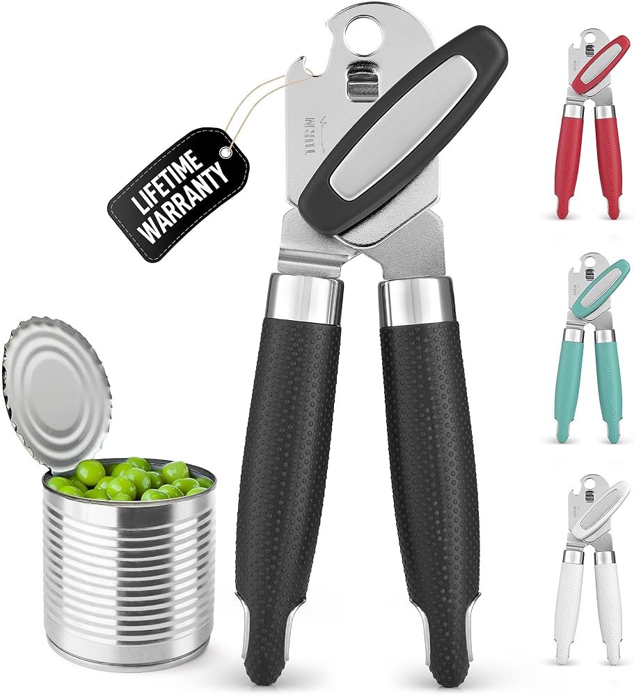 Zulay Kitchen Can Opener with Large Bottle Opener - Heavy Duty Stainless Steel Manual Can Opener with Turn Knob and Soft Grip Handles - Black - Product Image