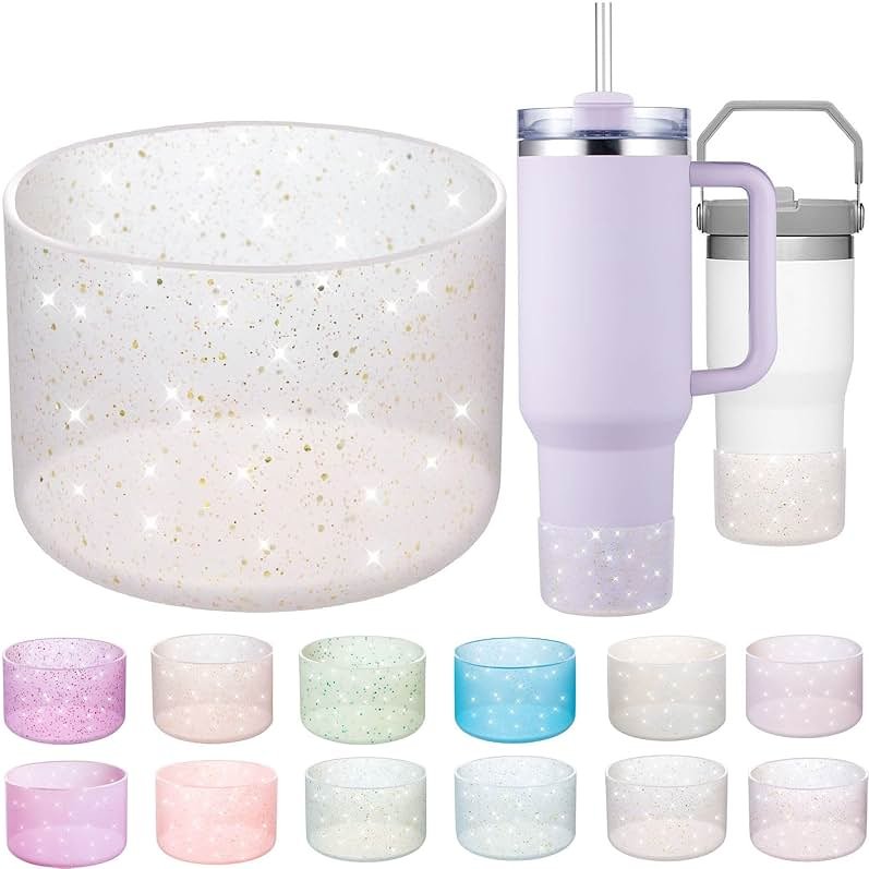 Onlymory Silicone Boot for 30 40 OZ Stanley Cup Accessories, Glitter Boots for Stanley 20OZ 30OZ Tumbler Ice-Flow 16OZ Bottle, Anti-Slip Bling Protector Bottom Cover Sleeve - Product Image