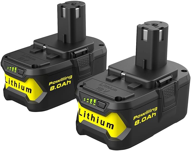 Powilling Upgraded 8.0Ah 2Packs P108 Replacement for Ryobi 18V Battery, 18 Volt Batteries for Ryobi One 18V Cordless Tools P108 P107 P105 P104 P103 P102 - Product Image