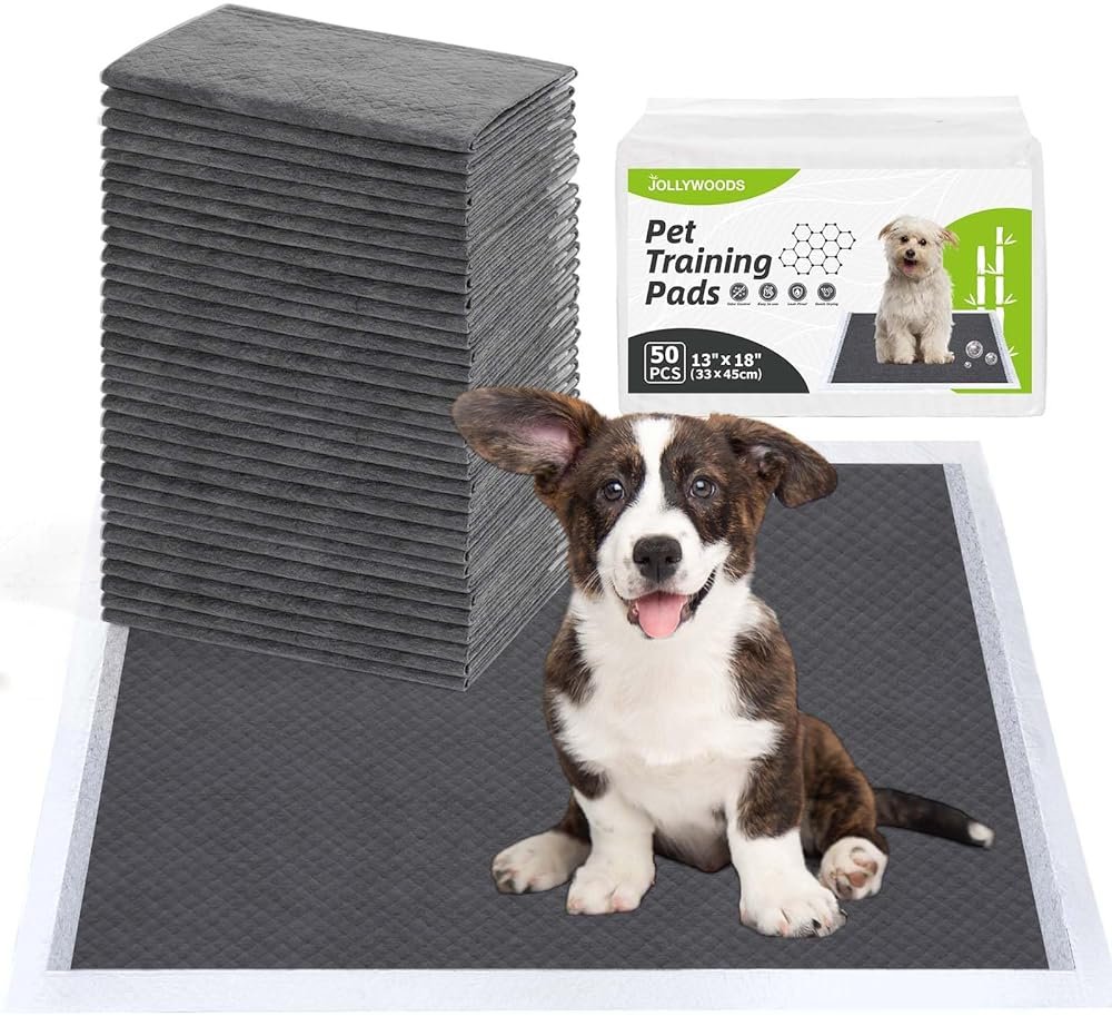 Jollywoods Disposable Dog Pee Pads, 13" x 18", 50 Counts | Odor-Control Bamboo Charcoal Fiber, Super Absorbent & Leak Proof Pet Training Pads, Quick Dry, For Dogs, Cats and Rabbits - Product Image