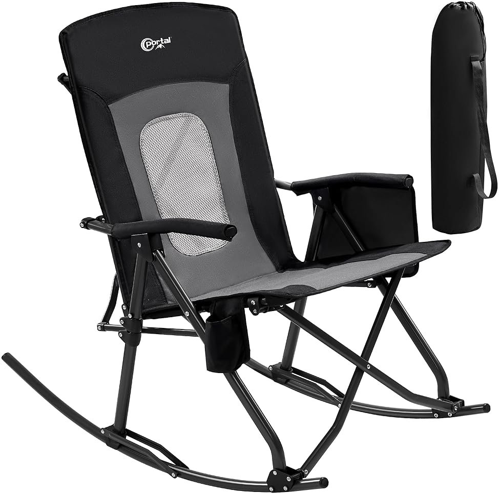 Portal Oversized Folding Rocking Camping Chair Portable Outdoor Rocker with High Back Hard Armrests Carry Bag, Supports 400 lbs - Product Image