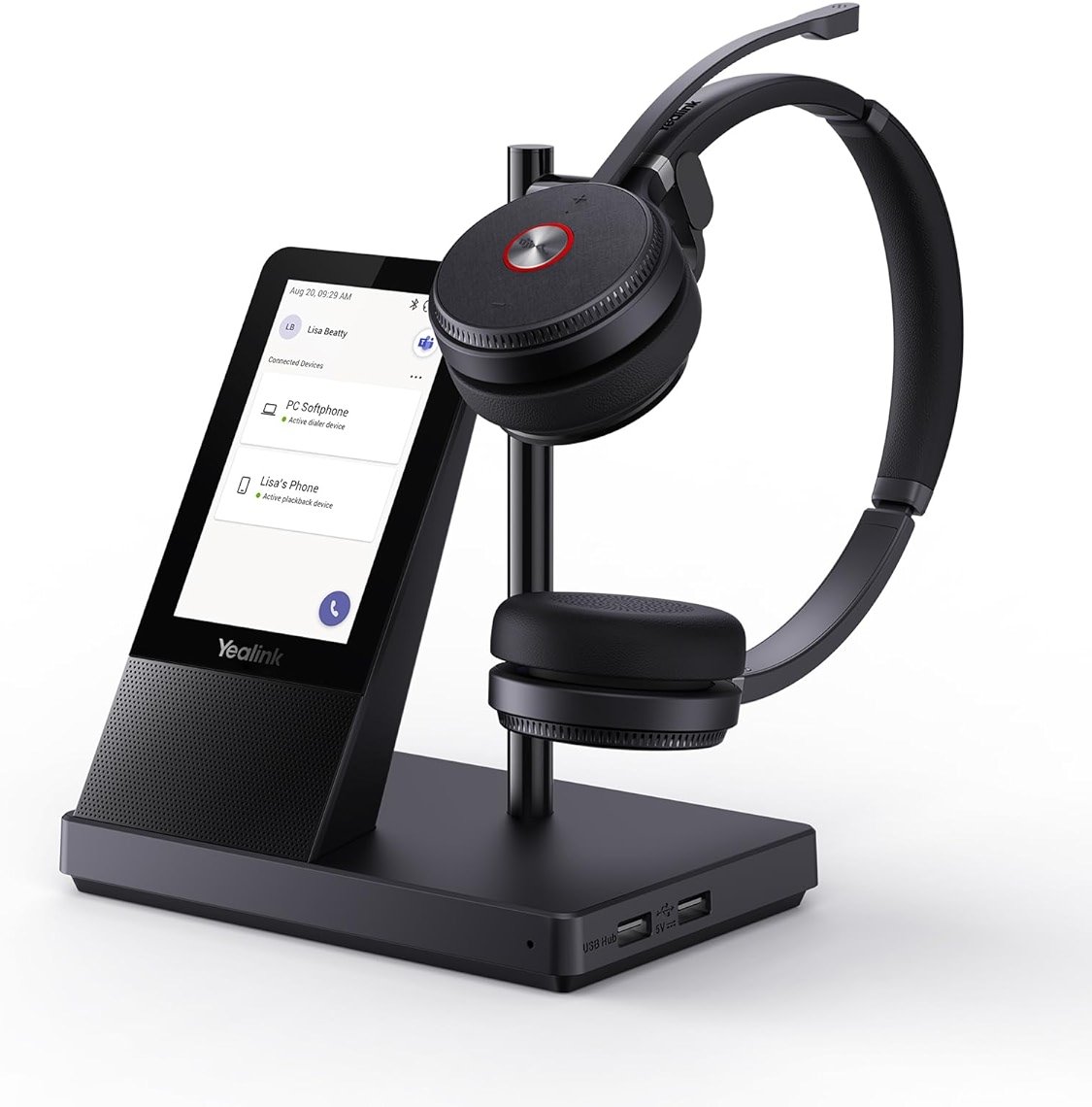 Yealink WH66 Wireless Headset with 4" Screen, DECT Headset for Teams,Zoom Skype Certified,525ft Range,Full-Duplex Speaker,14H Call Time,Office Work Headphones for Desk Phone,PC - Product Image