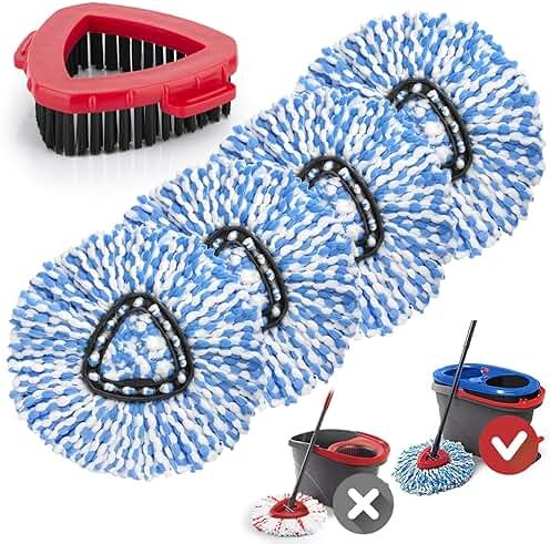 Ucoolbe Spin Mop Replacement Heads for O Cedar RinseClean 2-Tank System, 4 Pack Microfiber Mop Refill Heads, Include 4 Mop Heads and 1 Mop Brush - Product Image
