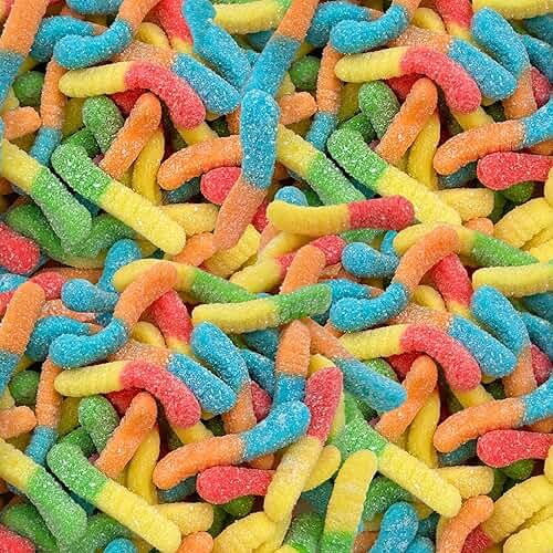 Neon Sour Gummy Worms Candy | 1-Pound Pack | Chewy Candy in Assorted Fruit Flavors | Sour Gummies for Buffets, Goody Bags and Party Favors | Mini Size - Product Image