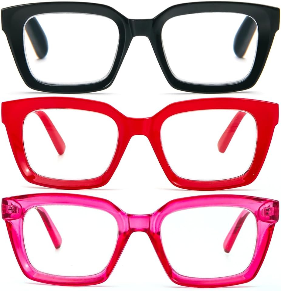 DXYXYO 3 Pack Retro Oversized Reading Glasses for Women Men Fashion Square Blue Light Blocking Computer Reader - Product Image