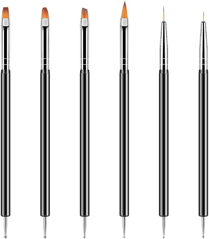Artdone Nail Dotting Tools 6PCS Double-ended Nail Art Brushes Kit Nail Art Gel Polish Liner Brushes Design Pen For Nail Drawing And Nail Paint Brushes Small Detail Brushes - Product Image