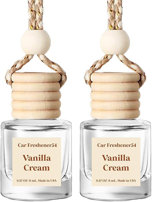 C Classy Hanging Car Air Freshener 2 Pack, Vanilla Cream Essential Oil Diffuser, Long-Lasting Fragrance, Cute Glass Bottle Car Accessories for Women & Men, Made in USA - Product Image