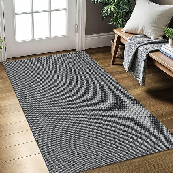 KOZYFLY Rugs for Entryway 3x5 ft Washable Area Rug Non Slip Rubber Backed Entry Rug Woven Indoor Door Mat Cotton Kitchen Rugs Floor Carpet for Entryway, Foyer, Backdoor, Grey/Dark Grey - Product Image