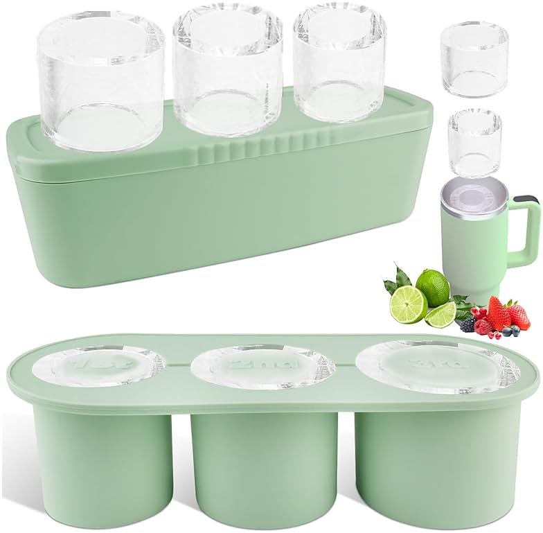 Fu Store Ice Cube Tray for Stanley Cup 30-40 oz Tumbler 3pcs Silicone Ice Cube Molds With Lid and Bin for Chilling Cocktails Whiskey Drinks Juice Coffee Easy Fill and Release Ice Maker - Product Image