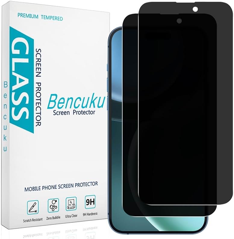 Bencuku (2 Pack) Privacy Screen Protector for iPhone 15 Pro 6.1 Inch Anti Spy Private Tempered Glass, Anti Scratch, Bubble Free - Product Image