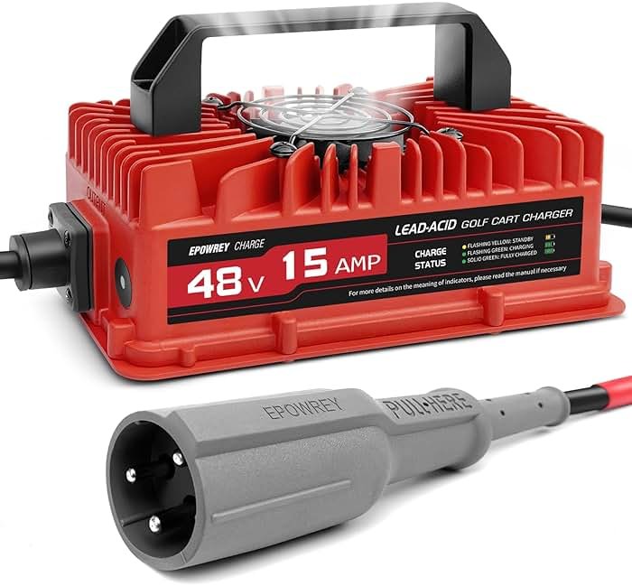 EPOWREY 15 AMP 48 Volt Golf Carts Battery Charger for Club Car 3-Pin Round Plug,for Lead Acid Battery - Product Image