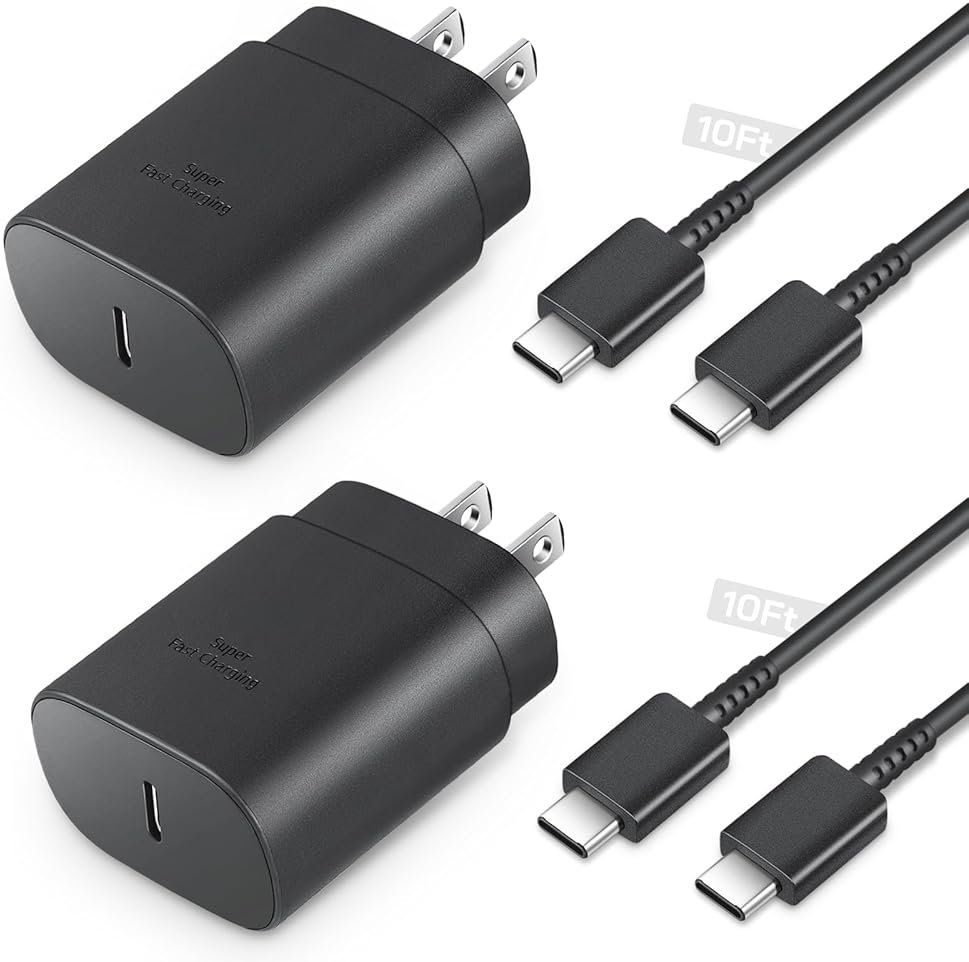 25W Type C Charger Fast Charging 10 ft, USB C Charger Block & Android Phone Chargers Cord 10 Foot for Galaxy S25 Ultra/S25/S25+/S24 Ultra/S24/S24+/S23/S22 Ultra - Product Image